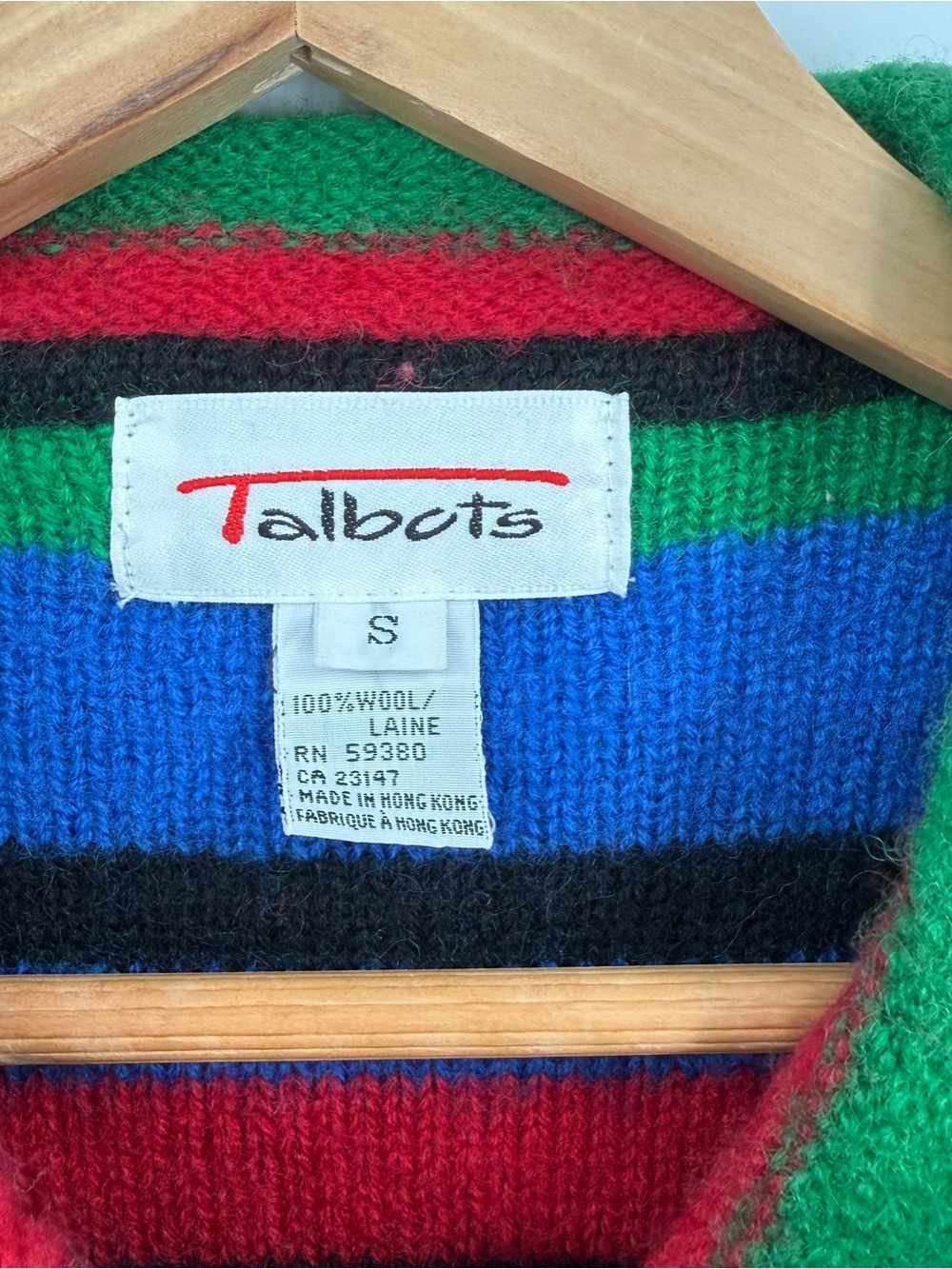 Vintage Talbots Womens Small Wool Striped Cardigan Sweater Rainbow button - Picture 7 of 10